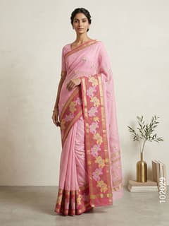 Cotton Embroidery Work Kota Checks Banarasi Saree view 1