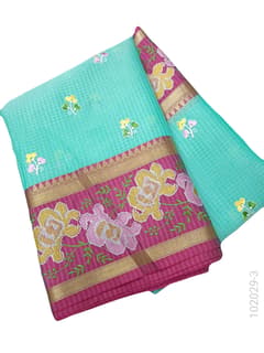 Cotton Embroidery Work Kota Checks Banarasi Saree view 4