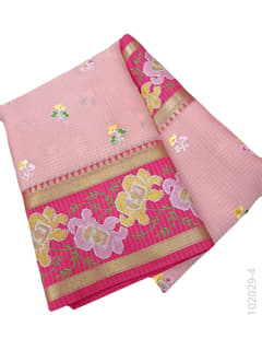 Cotton Embroidery Work Kota Checks Banarasi Saree view 5