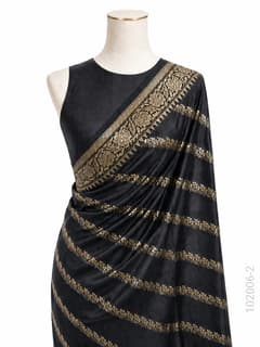 Katan Silk Zari Work Diagonal Stripe Banarasi Saree view 3