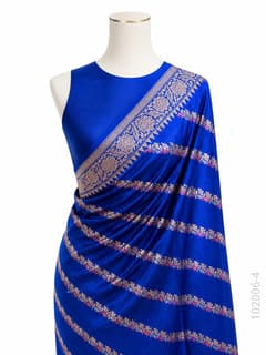 Katan Silk Zari Work Diagonal Stripe Banarasi Saree view 5