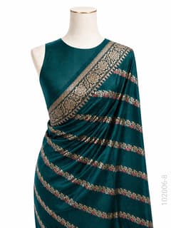 Katan Silk Zari Work Diagonal Stripe Banarasi Saree view 9