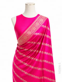 Katan Silk Zari Work Diagonal Stripe Banarasi Saree view 4