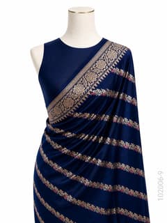Katan Silk Zari Work Diagonal Stripe Banarasi Saree view 10