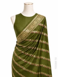 Katan Silk Zari Work Diagonal Stripe Banarasi Saree view 11