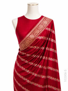 Katan Silk Zari Work Diagonal Stripe Banarasi Saree view 6