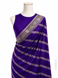 Katan Silk Zari Work Diagonal Stripe Banarasi Saree view 7