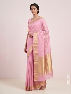 Kora Organza Zari Work Buta Banarasi Saree view 1