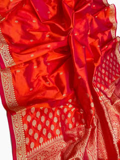 Katan Silk Zari Work Buti Banarasi Saree view 3