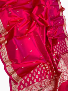 Katan Silk Zari Work Buti Banarasi Saree view 5