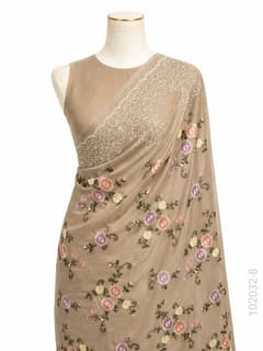 Kora Organza Embroidery Work Floral Banarasi Saree view 9