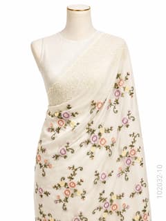Kora Organza Embroidery Work Floral Banarasi Saree view 11