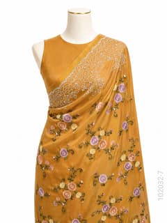 Kora Organza Embroidery Work Floral Banarasi Saree view 8