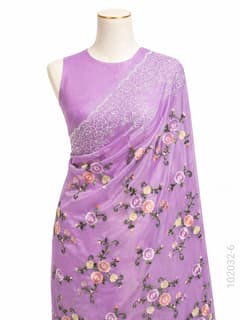 Kora Organza Embroidery Work Floral Banarasi Saree view 7