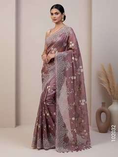 Kora Organza Embroidery Work Floral Banarasi Saree view 1