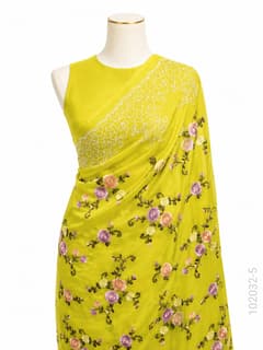 Kora Organza Embroidery Work Floral Banarasi Saree view 6