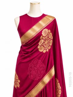 Kora Organza Zari Work Designer Banarasi Saree view 11