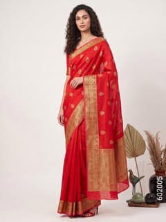 Red Zari Work Banarasi Saree in Cotton Silk view 1