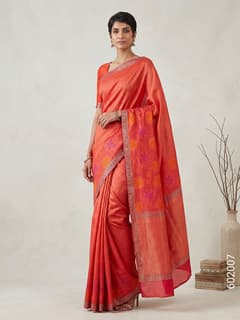 Red Cotton Silk Zari Work Banarasi Saree view 1