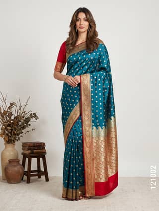 Blue Blend Satin Silk Zari Saree Wholesale