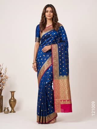 Navy Blend Satin Silk Zari Saree Wholesale