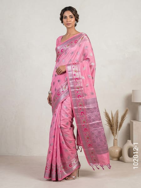 Pink Faux Soft Silk Resham and Zari Saree Wholesale