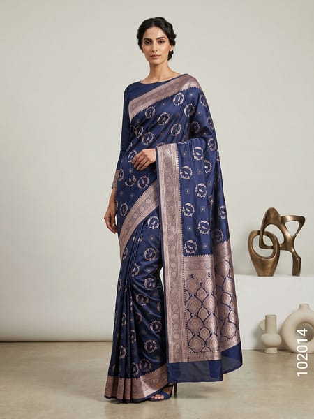 Navy Blend Mashru Silk Zari Saree Wholesale