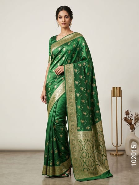 Green Blend Mashru Silk Zari Saree Wholesale