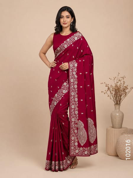 Maroon Blend Mashru Silk Zari Saree Wholesale