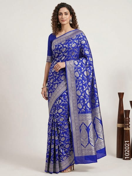 Blue Faux Katan Silk Zari Saree Wholesale
