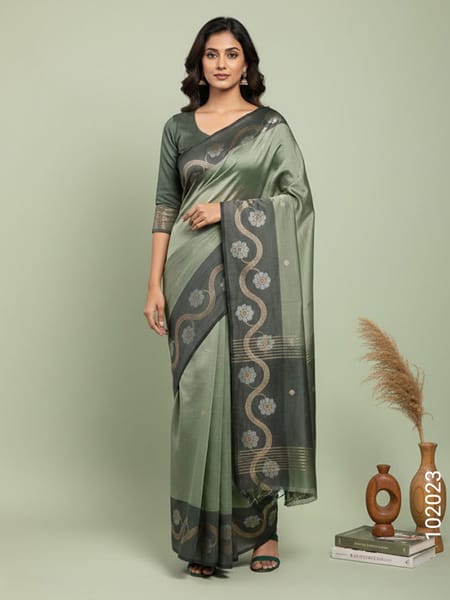 Pistachio Faux Katan Silk Zari Saree Wholesale