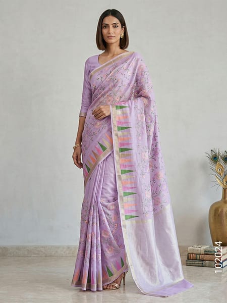 Lavender Faux Cotton Embroidery Saree Wholesale