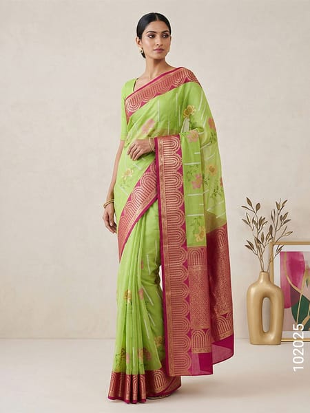 Green Faux Cotton Embroidery Saree Wholesale