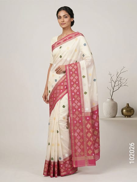 Beige Faux Cotton Embroidery Saree Wholesale