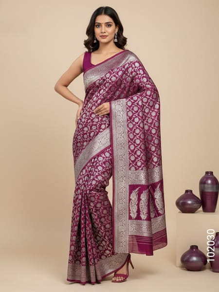 Violet Faux Katan Silk Zari Saree Wholesale