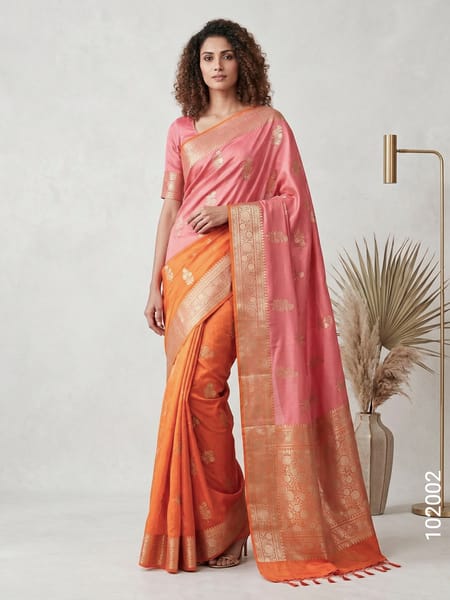 Peach Faux Soft Silk Zari Saree Wholesale