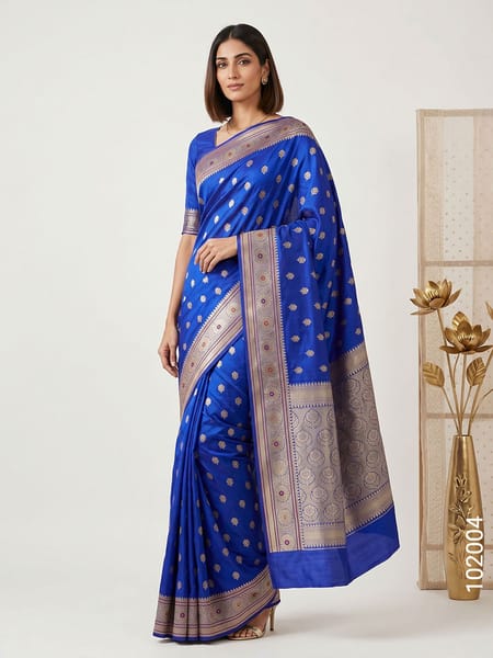 Blue Faux Soft Silk Resham and Zari Saree Wholesale
