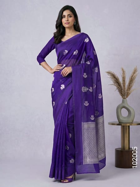 Violet Faux Kora Organza Zari Saree Wholesale