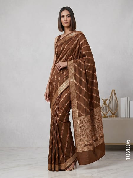 Brown Faux Katan Silk Zari Saree Wholesale