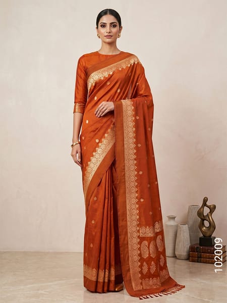 Rust Faux Soft Silk Zari Saree Wholesale