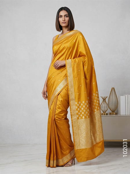 Gold Faux Katan Silk Zari Saree Wholesale