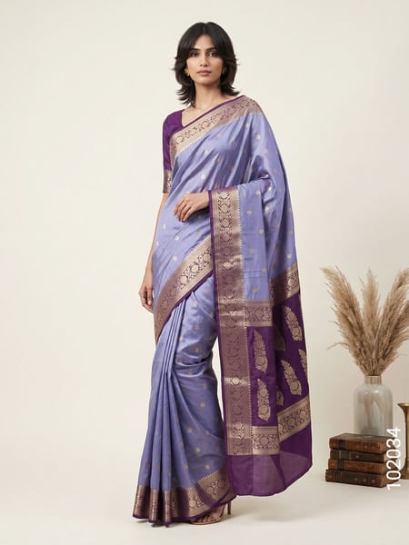 Lavender Faux Kora Organza Zari Saree Wholesale