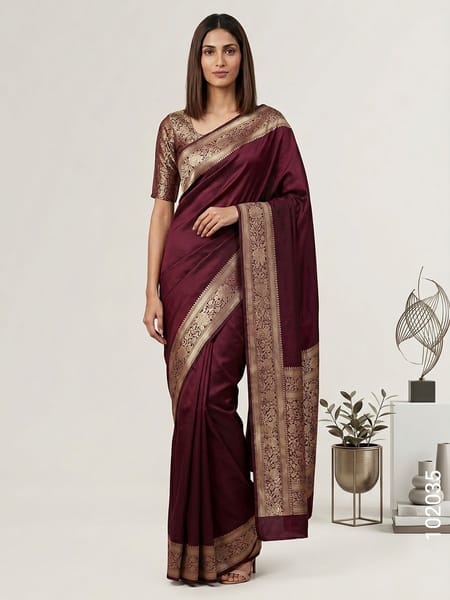 Maroon Faux Katan Silk Zari Saree Wholesale