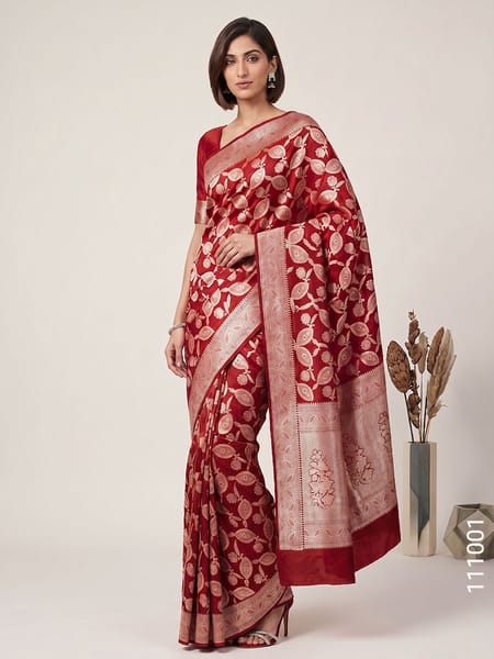 Red Pure Katan Silk Zari Saree Wholesale