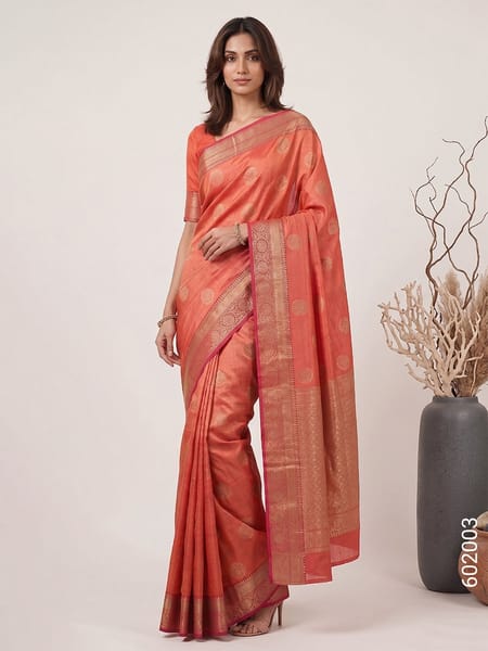 Peach Faux Cotton Silk Zari Under 999 Wholesale
