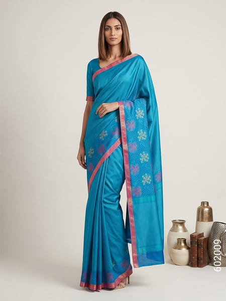 Blue Faux Cotton Silk Zari Under 999 Wholesale