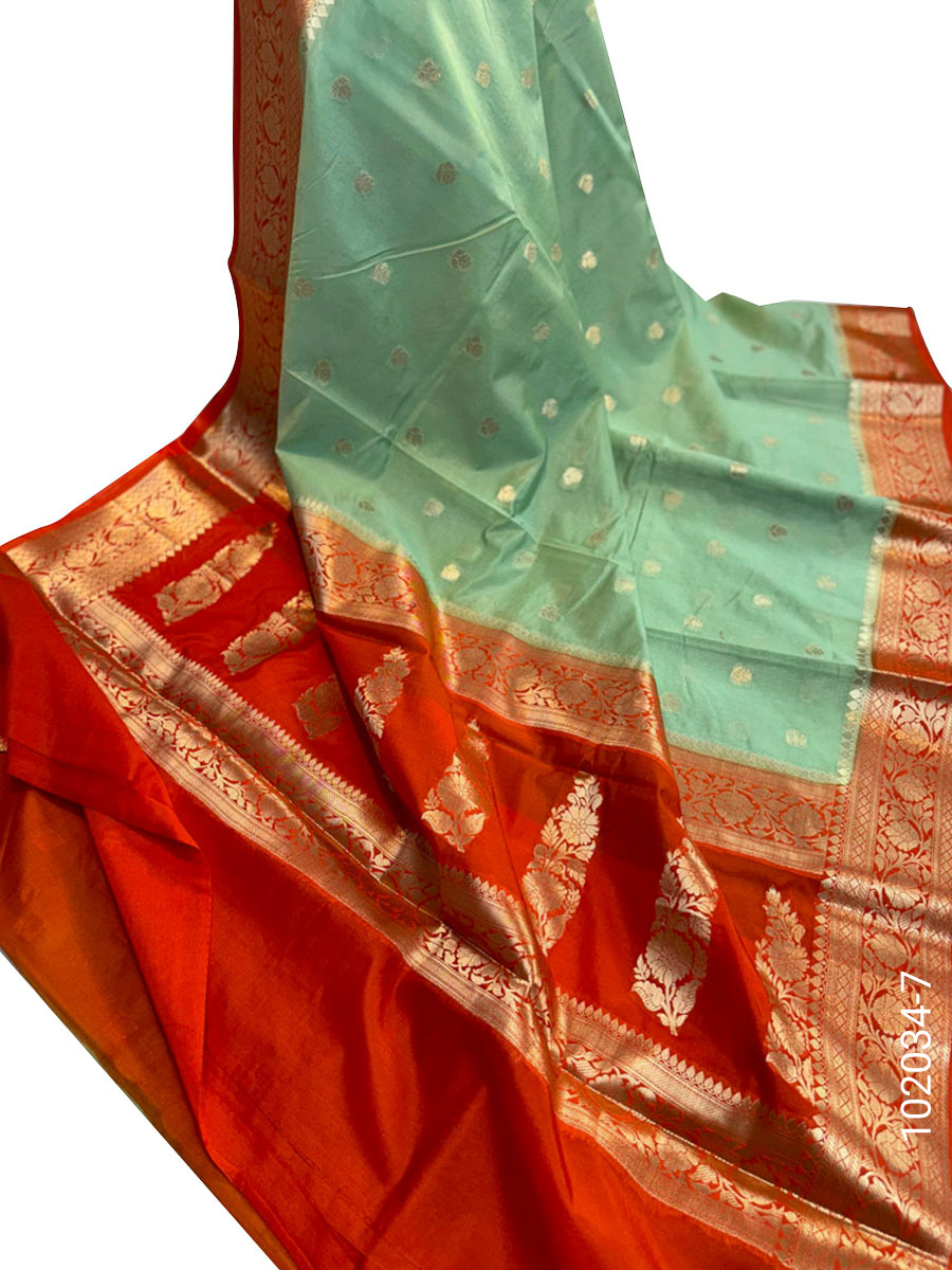 Kora Organza Zari Buti Work Banarasi Saree view 8