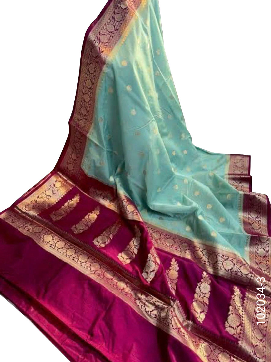 Kora Organza Zari Buti Work Banarasi Saree view 4