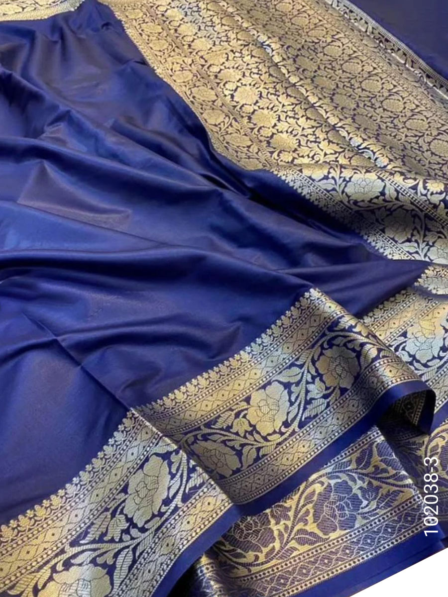 Soft Silk Zari Work Plain Banarasi Saree view 4