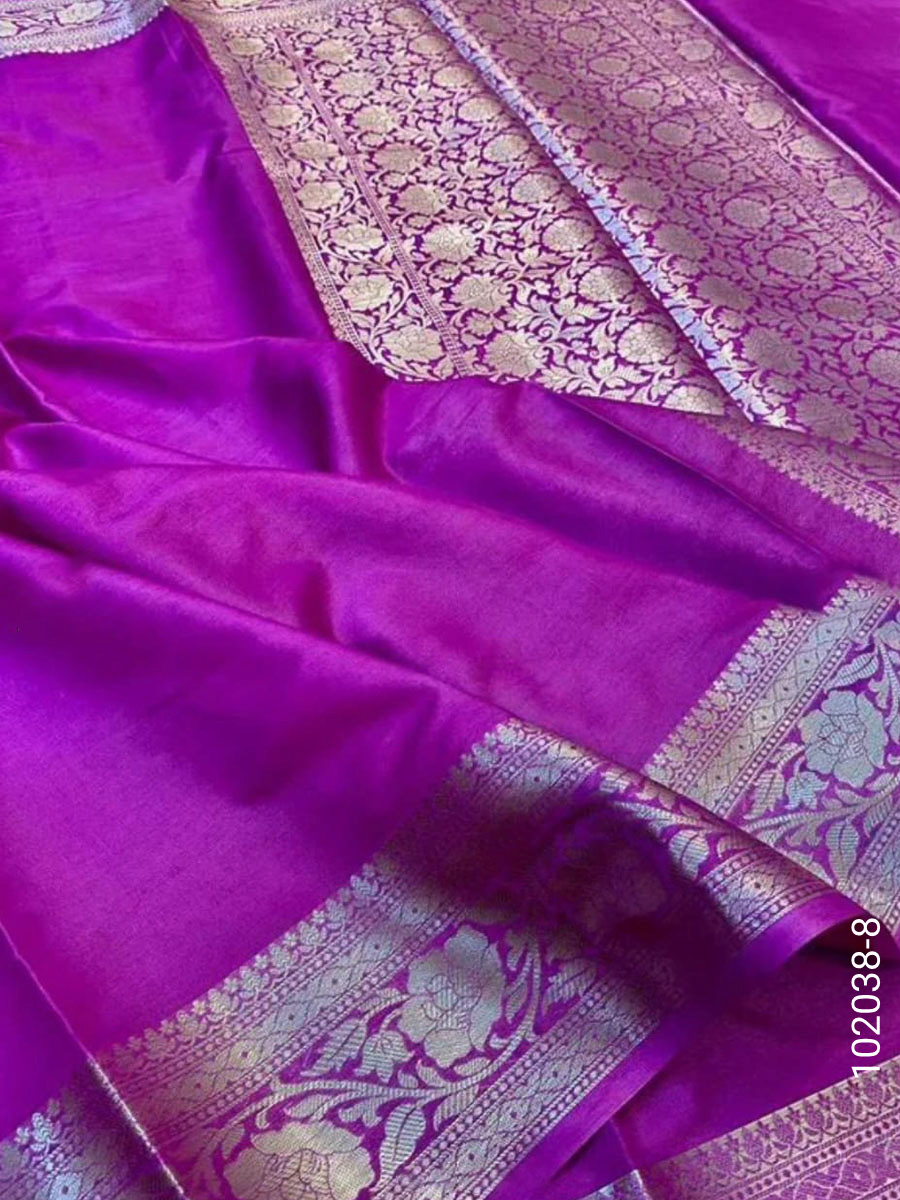 Soft Silk Zari Work Plain Banarasi Saree view 9